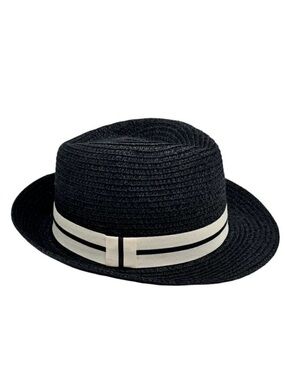 NWT Magid Hats Fedora Hat Black Straw White Ribbon Panama